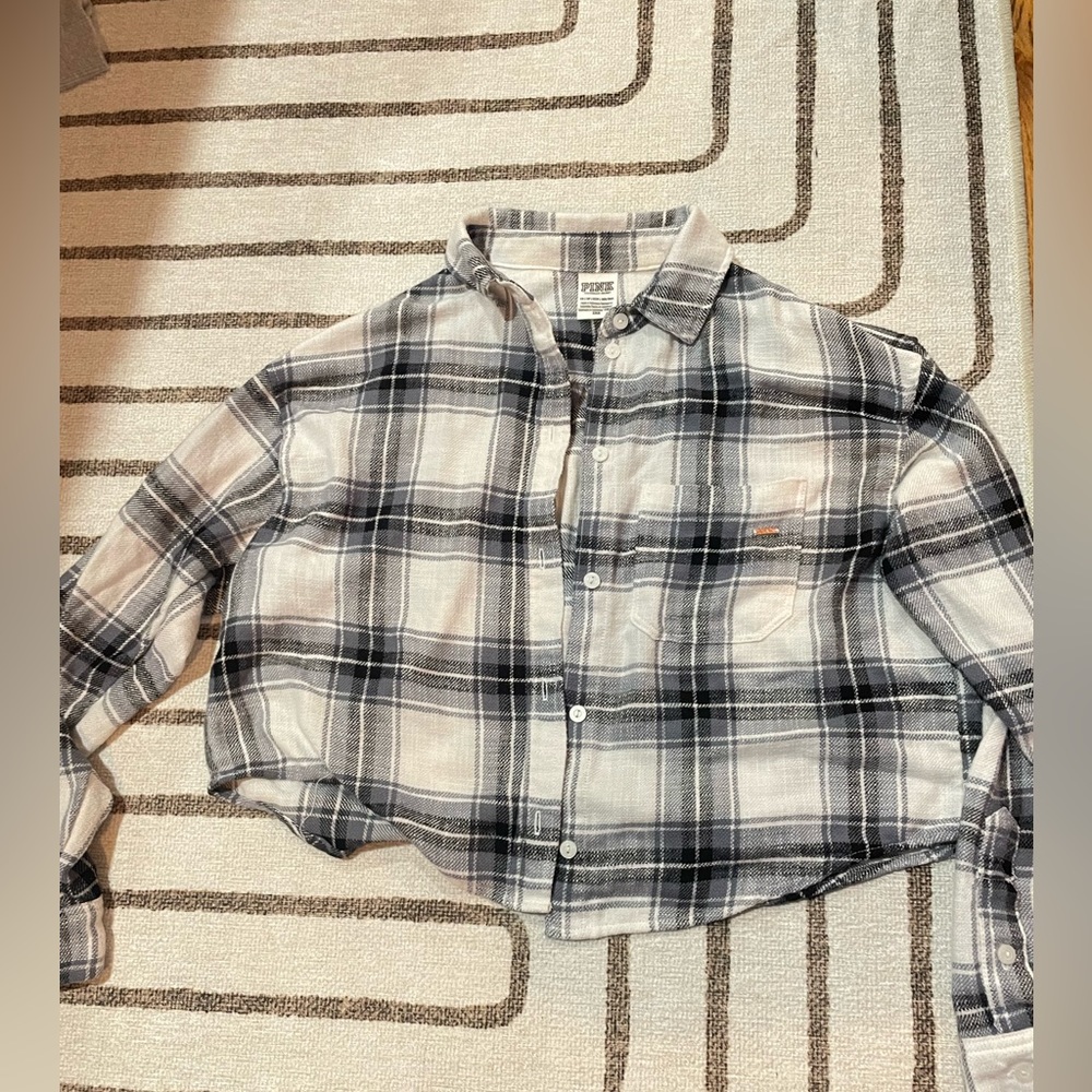 Pink Soft Cropped Button Down Flannel - image 1